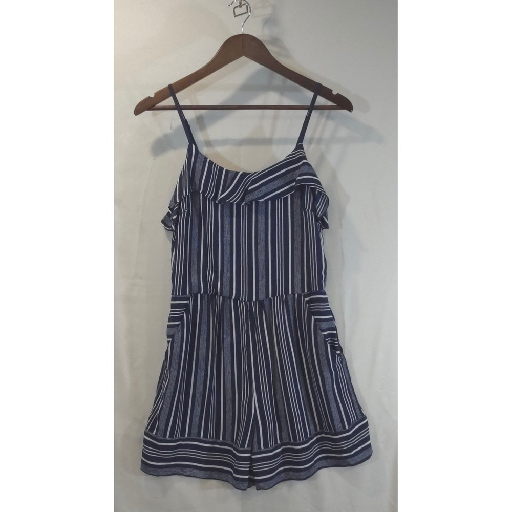 LOFT Navy and White Striped Spaghetti Strap Romper - Picture 2 of 10
